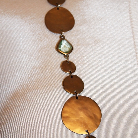 Long Gold and Teal Stone Necklace - Picture 2 of 3